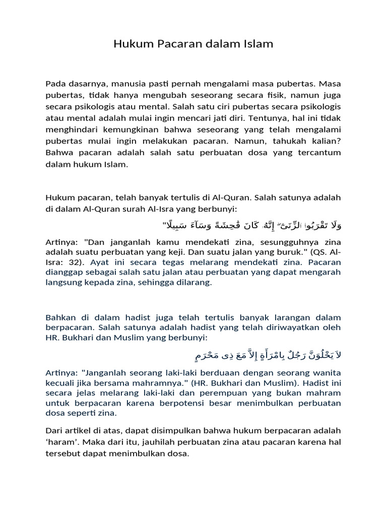Hukum Pacaran dalam Islam: Dosa dan Larangan | PDF