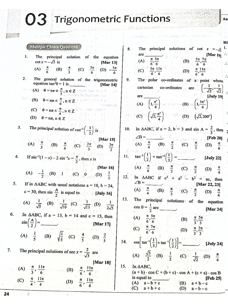 Trigonometric Functions Pyqs | PDF