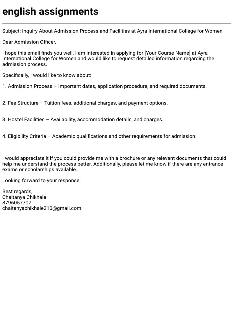 Ayra International College Admission Inquiry | PDF