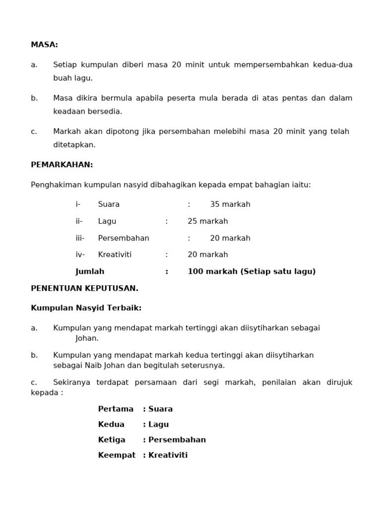 Borang Markah Qasidah | PDF