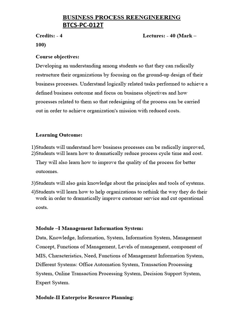 Business Process Reengineering Overview | PDF | Enterprise Resource ...