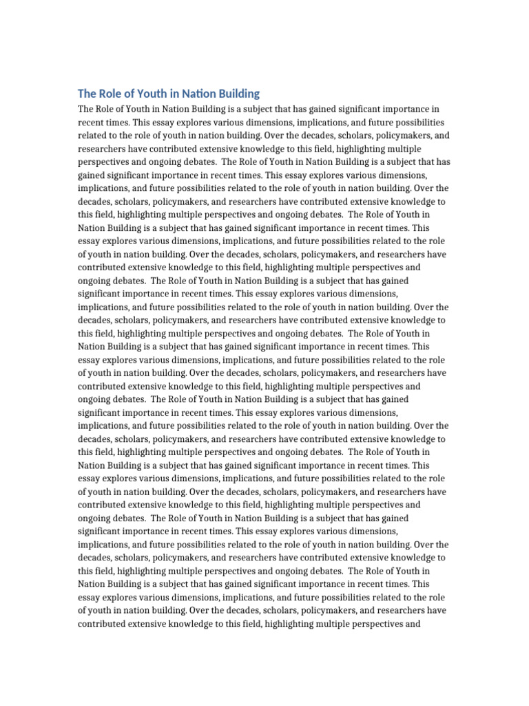 Essay 5 The Role of Youth in Nation Building | PDF | Essays | Human ...