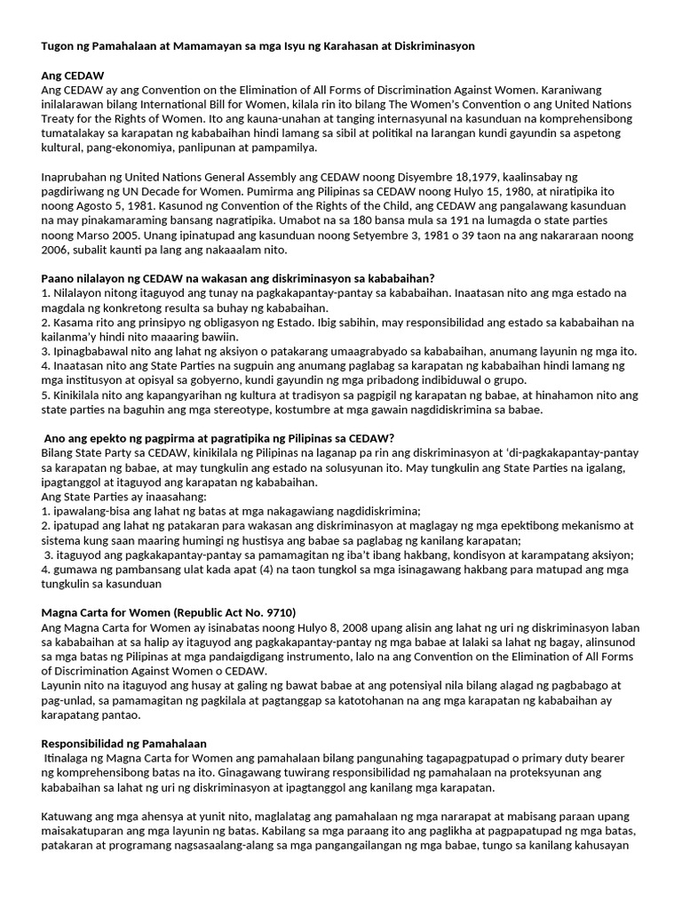 Handouts AP10 Q3 M3 CEDAW Magna Carta For Women | PDF