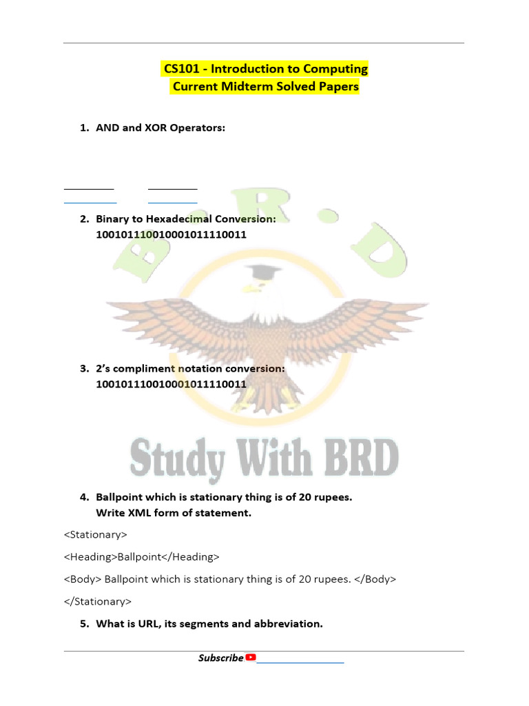 CS101 Midterm Solved Papers Guide | PDF