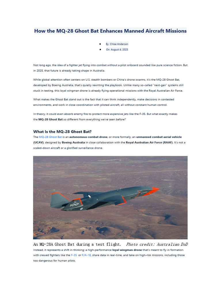 MQ-28 Ghost Bat: Enhancing Air Missions | PDF | Unmanned Aerial Vehicle ...