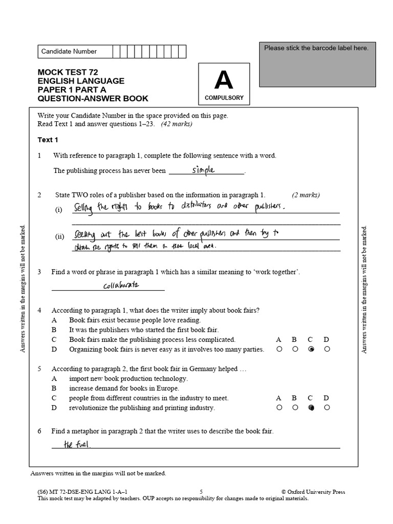 Mock Test 72: English Language Exam | PDF | Oxford University Press | Books