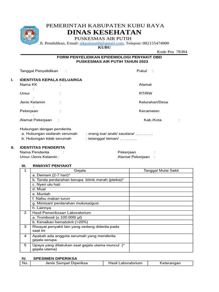 Formulir Penyelidikan DBD 2023 Kubu Raya | PDF