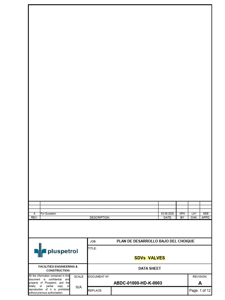 SDVs Valves Data Sheet for Engineering | PDF | Valve | Pump