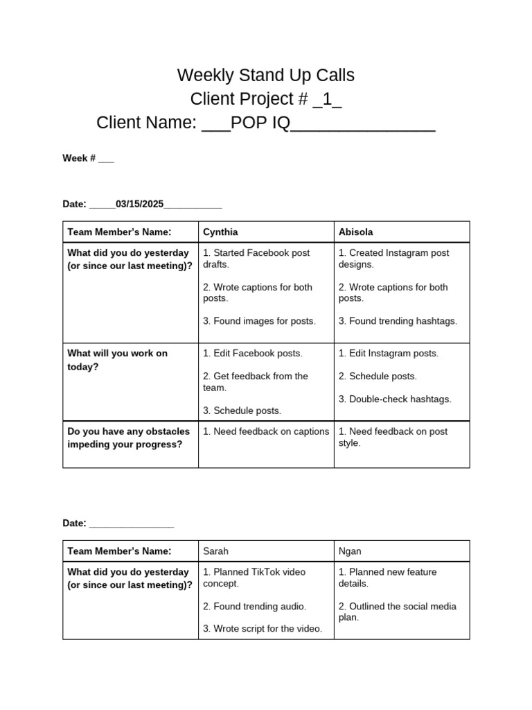 Stand Up Call Template | PDF