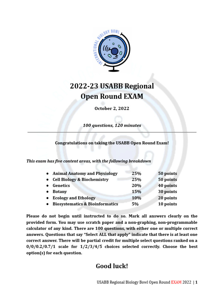 USABB Regional Open Round EXAM | PDF | Dominance (Genetics) | Dna ...