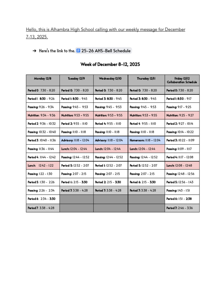 AHS Weekly Update: Dec 7-13, 2025 | PDF