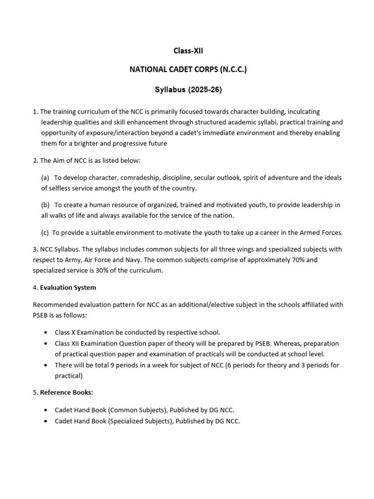 NCC Class XII Syllabus 2025-26 | PDF