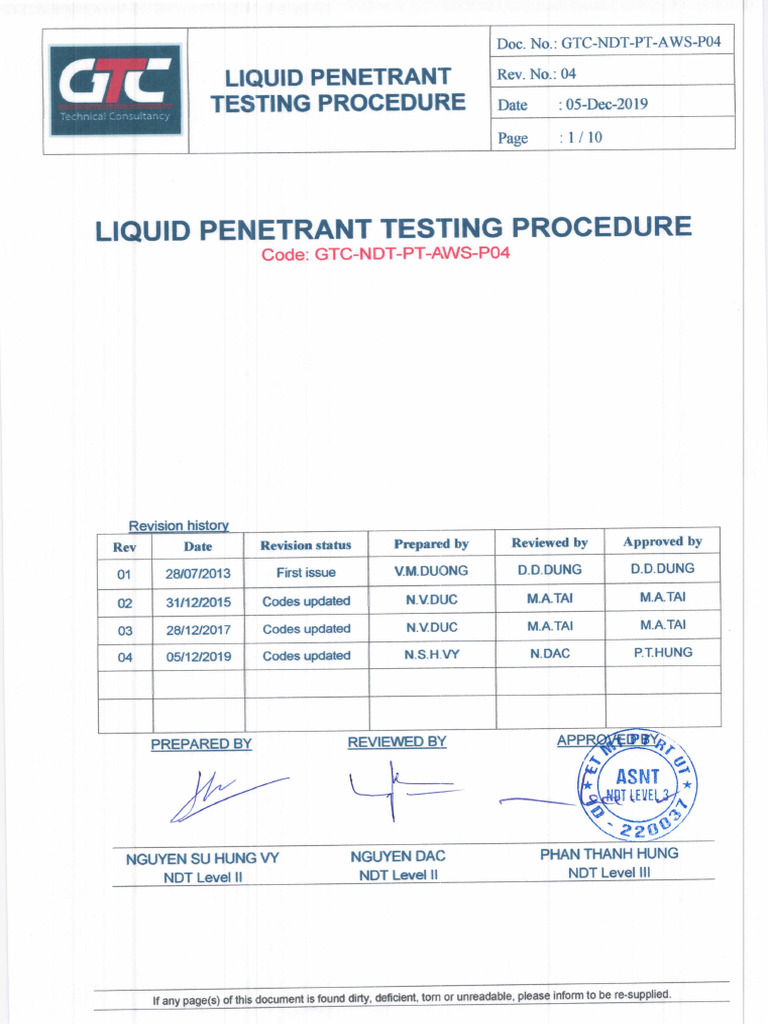 Liquid Penetrant Testing Procedure Guide | PDF | Nondestructive Testing ...