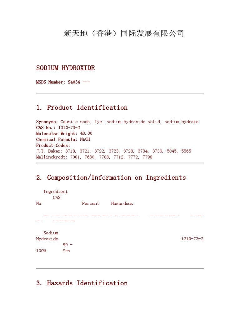 MSDS Caustic Soda Flake(3) | PDF | Sodium Hydroxide | Magnesium