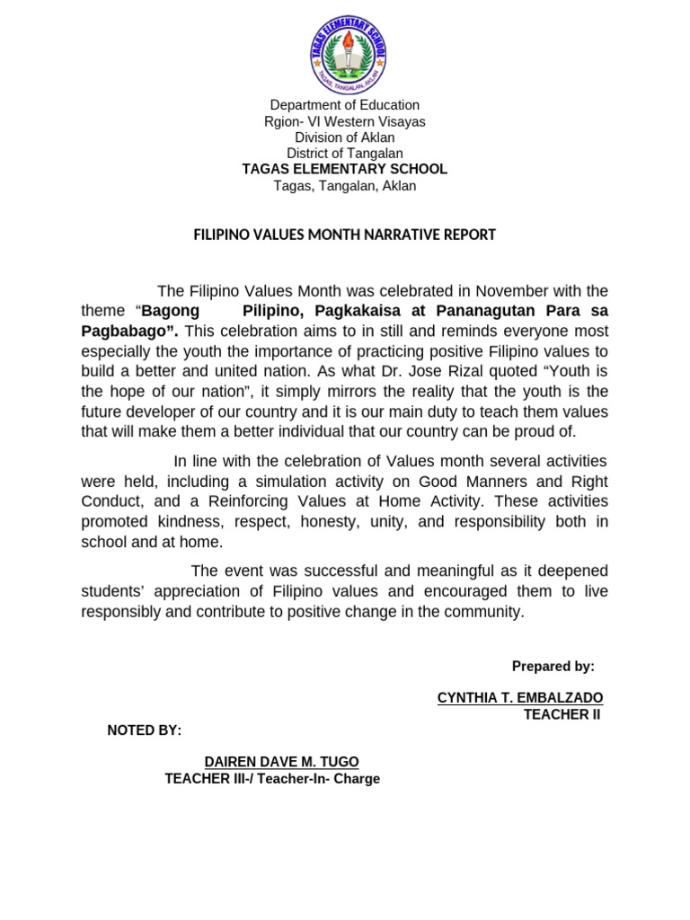 Filipino Values Month Celebration Report | PDF