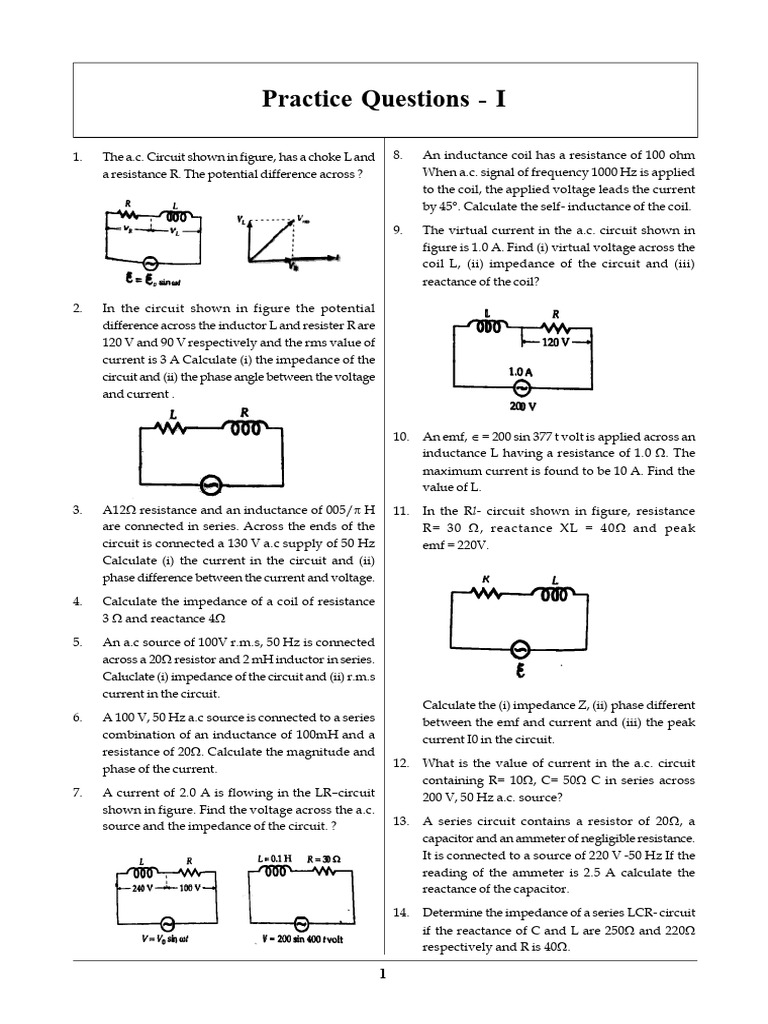 AC Circuit Practice Questions and Solutions | PDF | Electrical ...