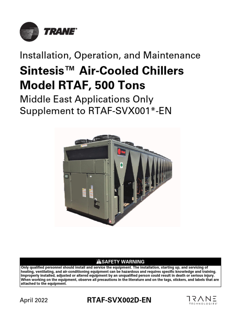 RTAF 500 Ton Chiller Manual for Middle East | PDF | Chlorofluorocarbon ...