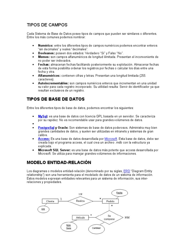 Tipos De Campos En Bases De Datos PDF SQL Bases De Datos