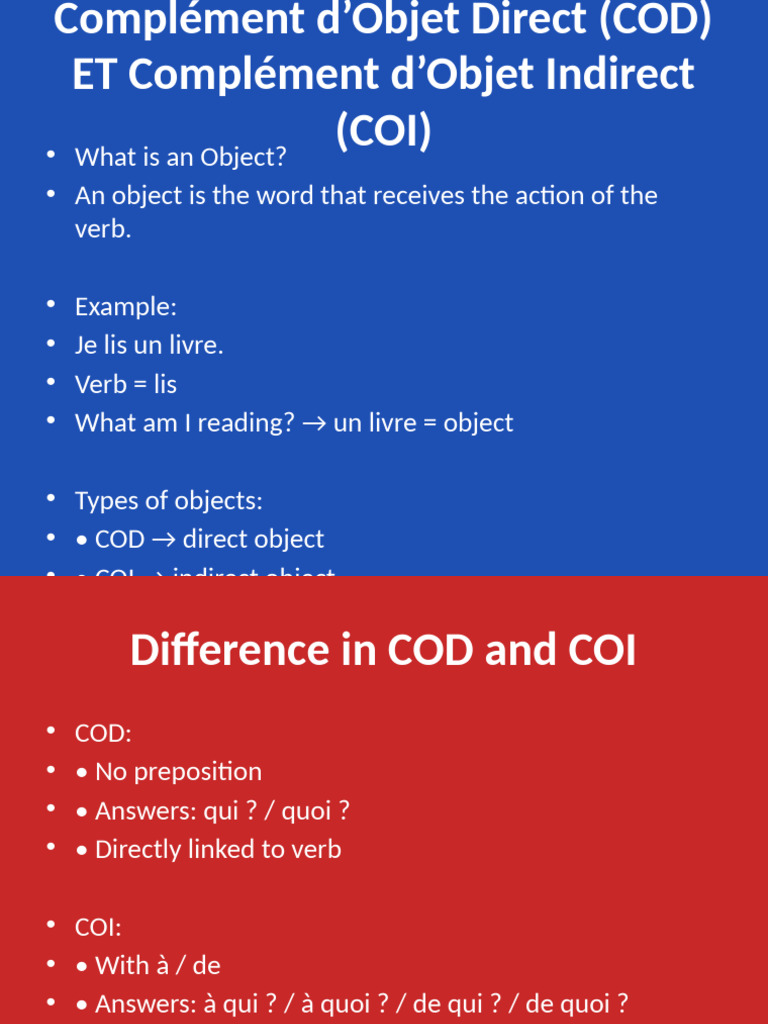 Comprendre COD et COI en français | PDF