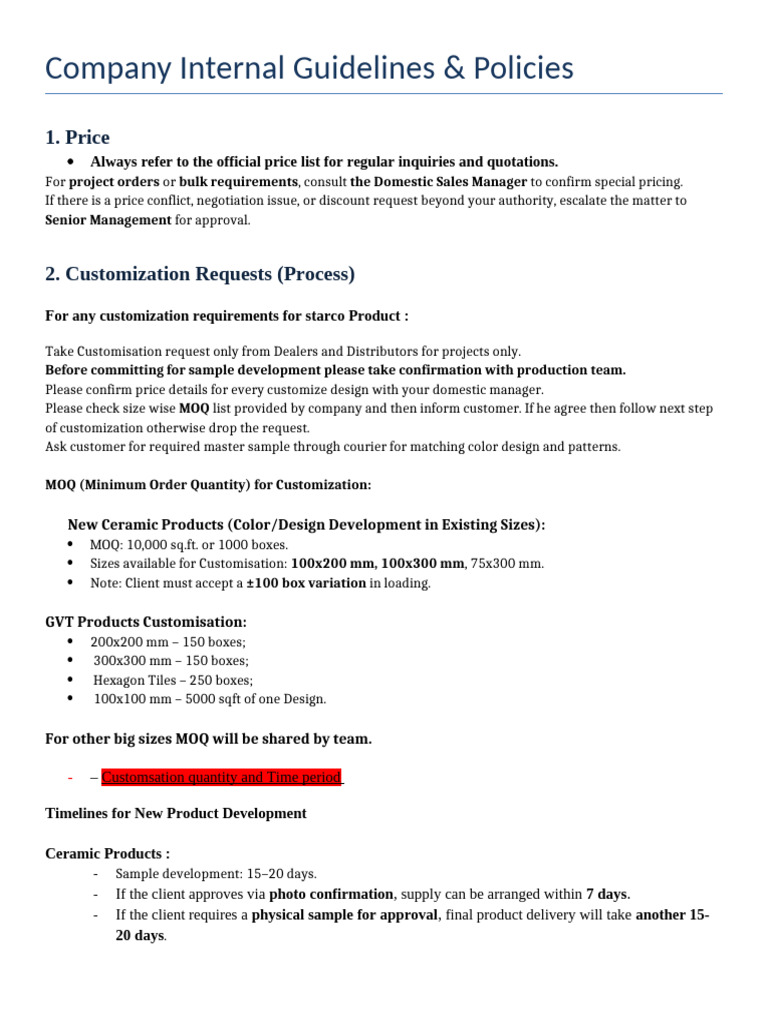 Company Internal Guidelines & Policies | PDF | Cheque | Logistics