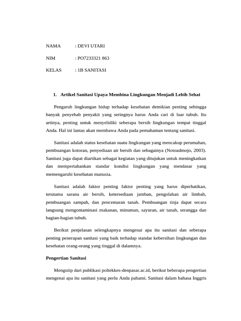 Pentingnya Sanitasi untuk Kesehatan Lingkungan | PDF