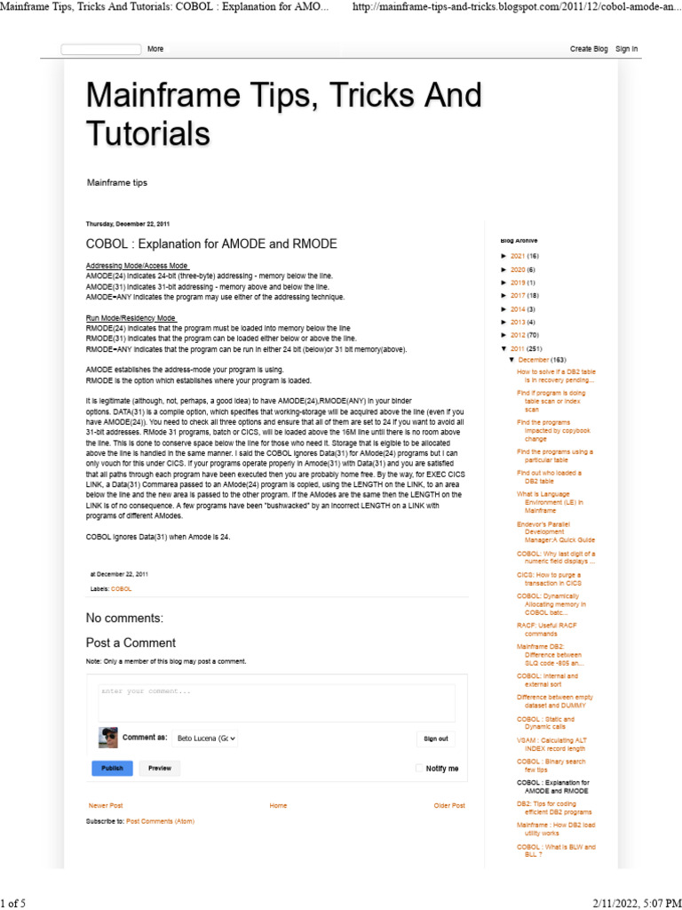 COBOL AMODE and RMODE Explained | PDF | Ibm Db2 | Software