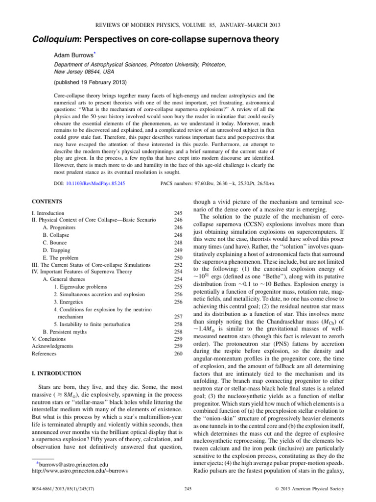 Core-Collapse Supernova Theory Insights | PDF | Supernova | Stars