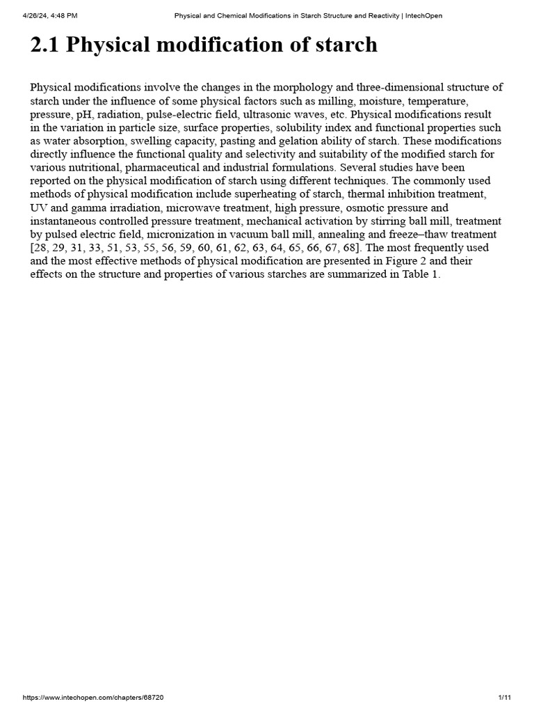 Physical Modifications of Starch Explained | PDF | Starch | Physical ...