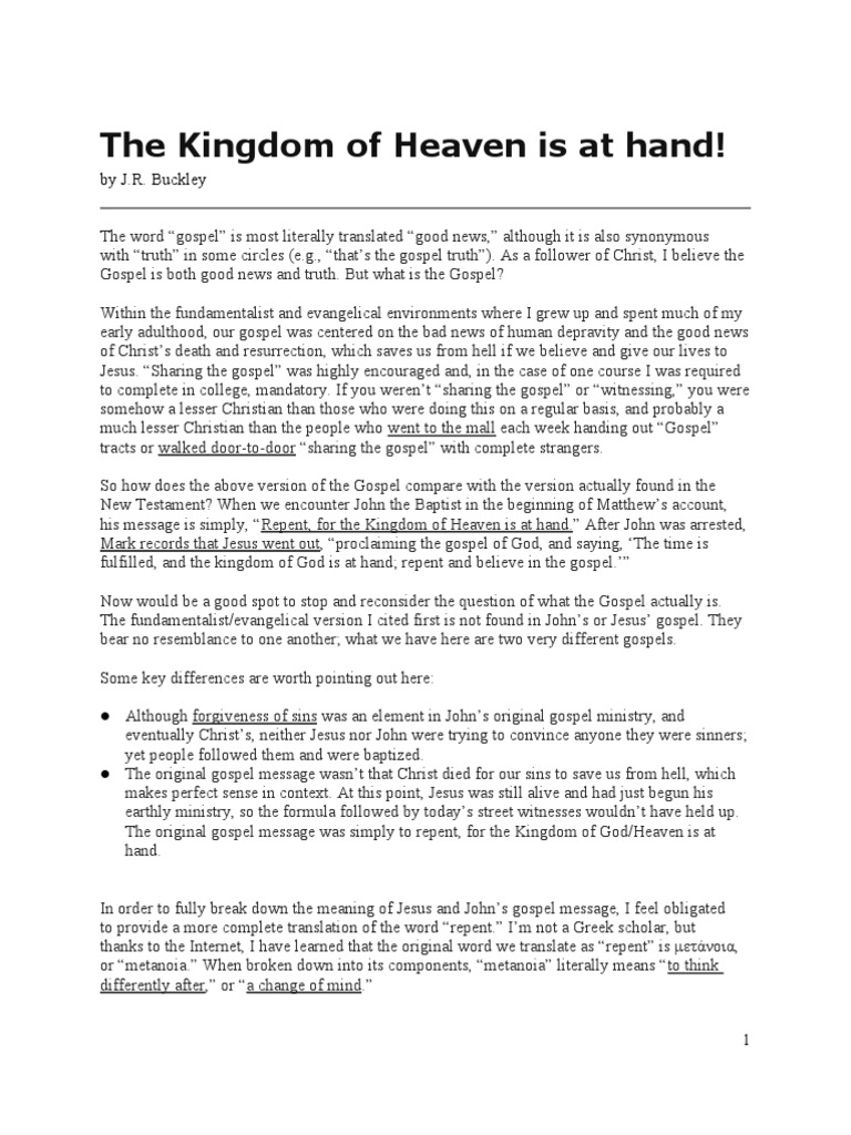 The Kingdom of Heaven Is at Hand | PDF | The Gospel | John The Baptist