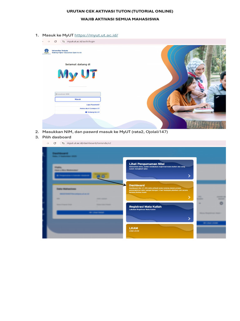Aktivasi Tuton untuk Mahasiswa MyUT | PDF