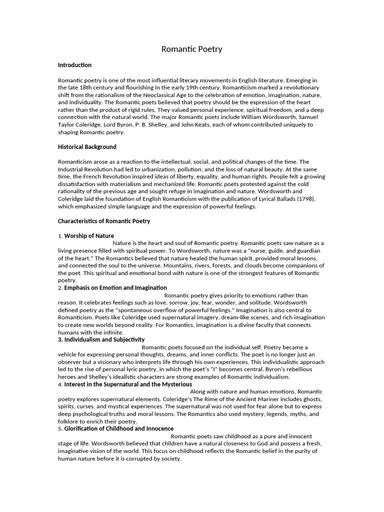 Overview of Romantic Poetry Movement | PDF | Romanticism