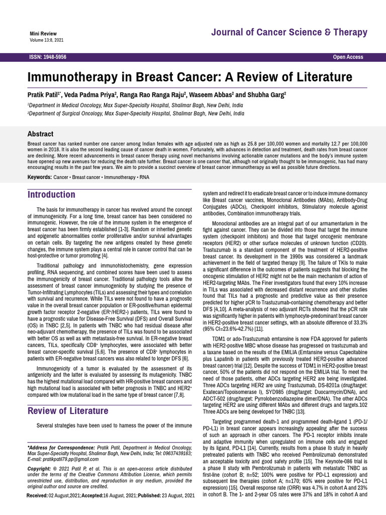 Immunotherapy in Breast Cancer A Review | PDF | Immune System | Neoplasms