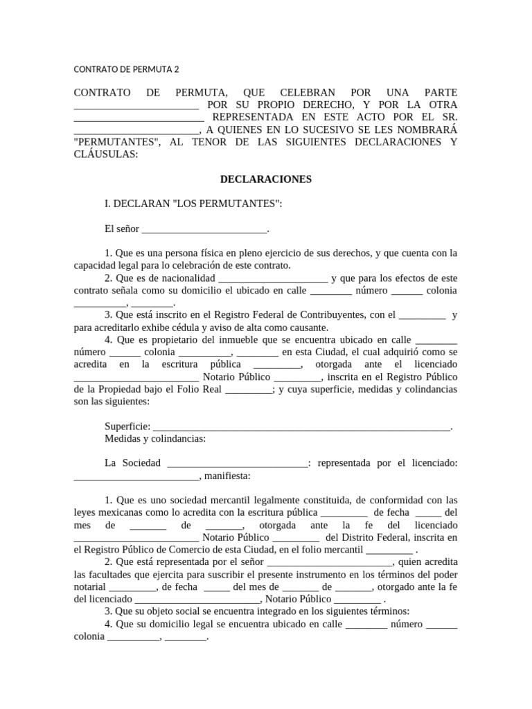 Contrato de Permuta de Inmuebles y Vehículos | PDF | Justicia | Crimen ...