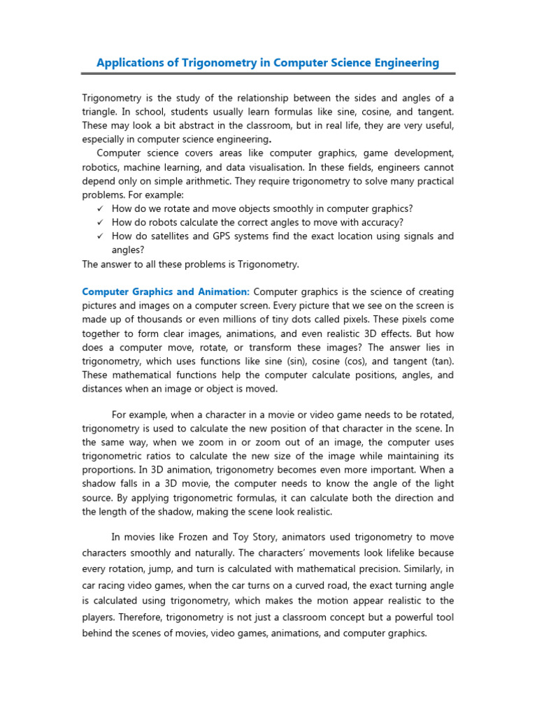 Trigonometry in Computer Science Applications | PDF | Trigonometry ...