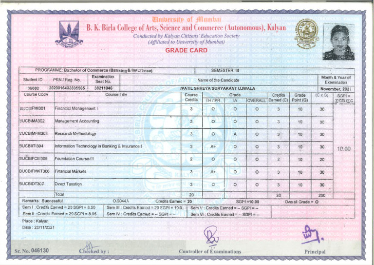 Sem III Marksheet | PDF