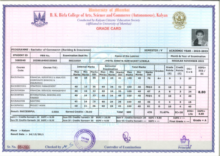 Sem V Marksheet | PDF