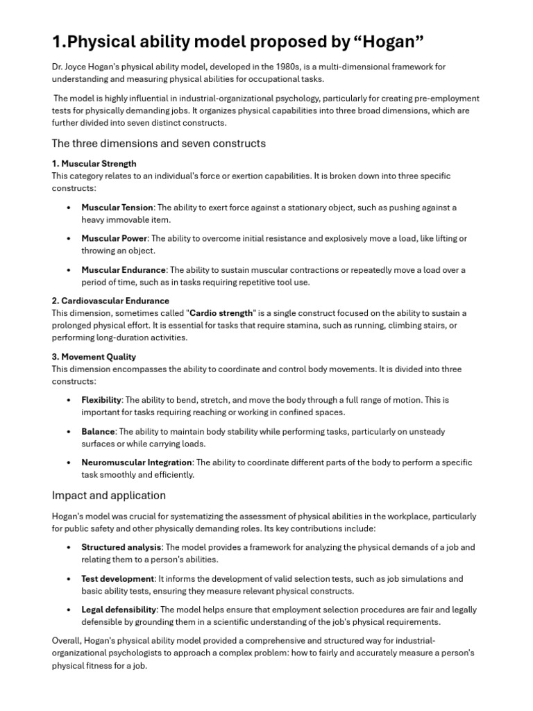 Hogan and Fleishman Physical Ability Models | PDF | Flexibility ...
