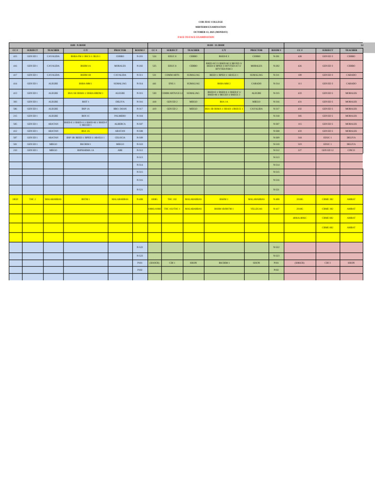 Midterm Examination Schedule | PDF