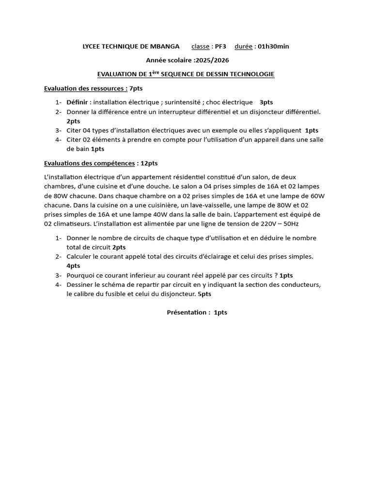 Évaluation de Dessin Technologique PF3 | PDF