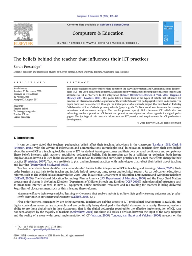 Teacher Beliefs Impacting ICT Practices | PDF | Educational Technology ...