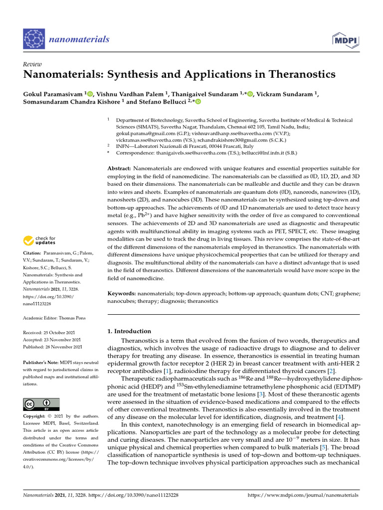 Nanomaterials in Theranostics: Synthesis & Uses | PDF ...