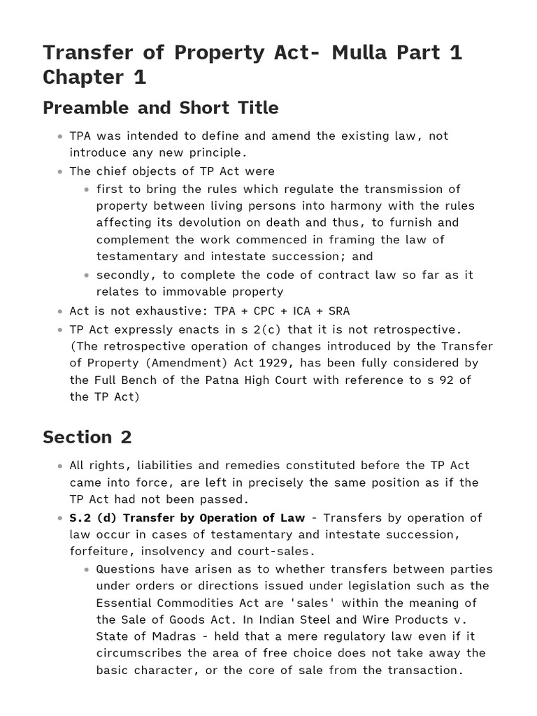 Transfer of Property Act Overview | PDF | Property | Real Property