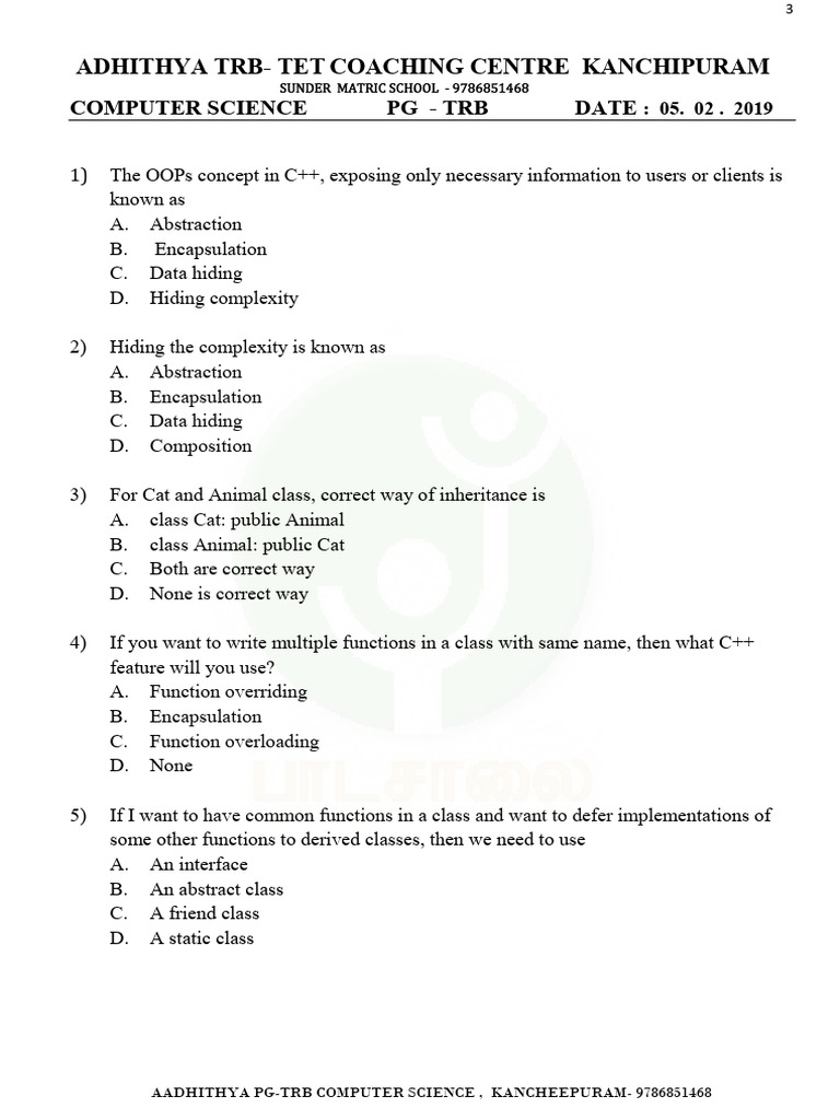 Computer Instructor TRB Exam Model Question Paper | PDF | Software ...