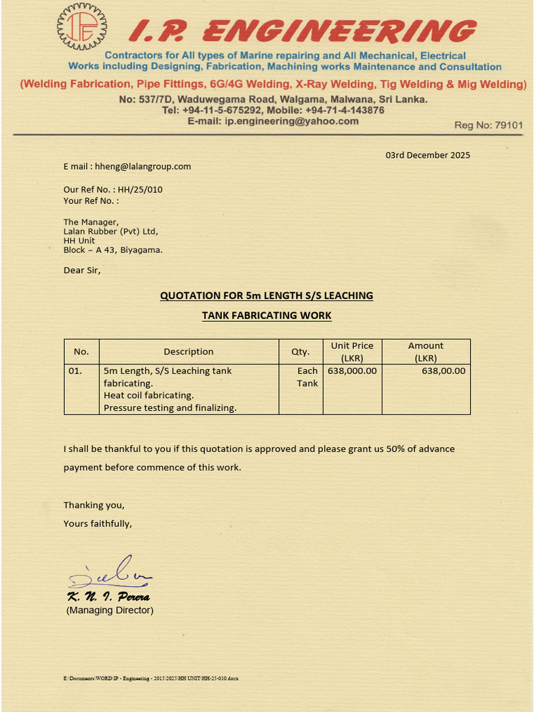 Quotation for S/S Leaching Tank Fabrication | PDF