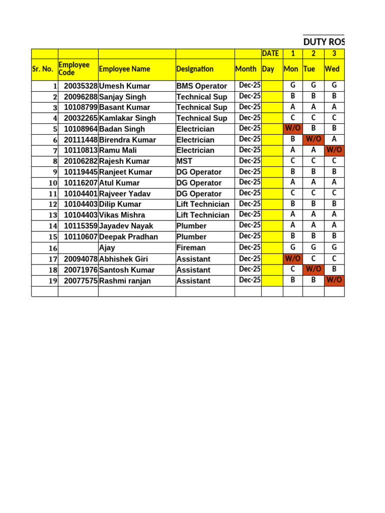 December 2025 Duty Roster | PDF