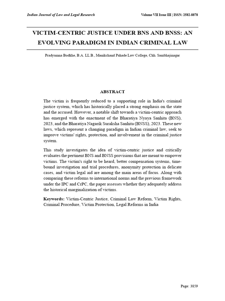 Victim-Centric Justice in Indian Law | PDF | Crimes | Crime & Violence