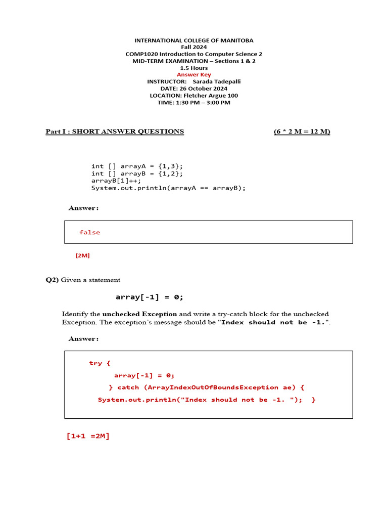 Fall 24 Midterm Answer Key V 1 | PDF | Software Engineering | Computing
