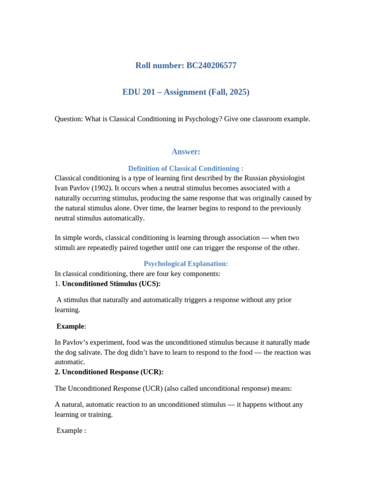 Understanding Classical Conditioning in Education | PDF | Classical ...