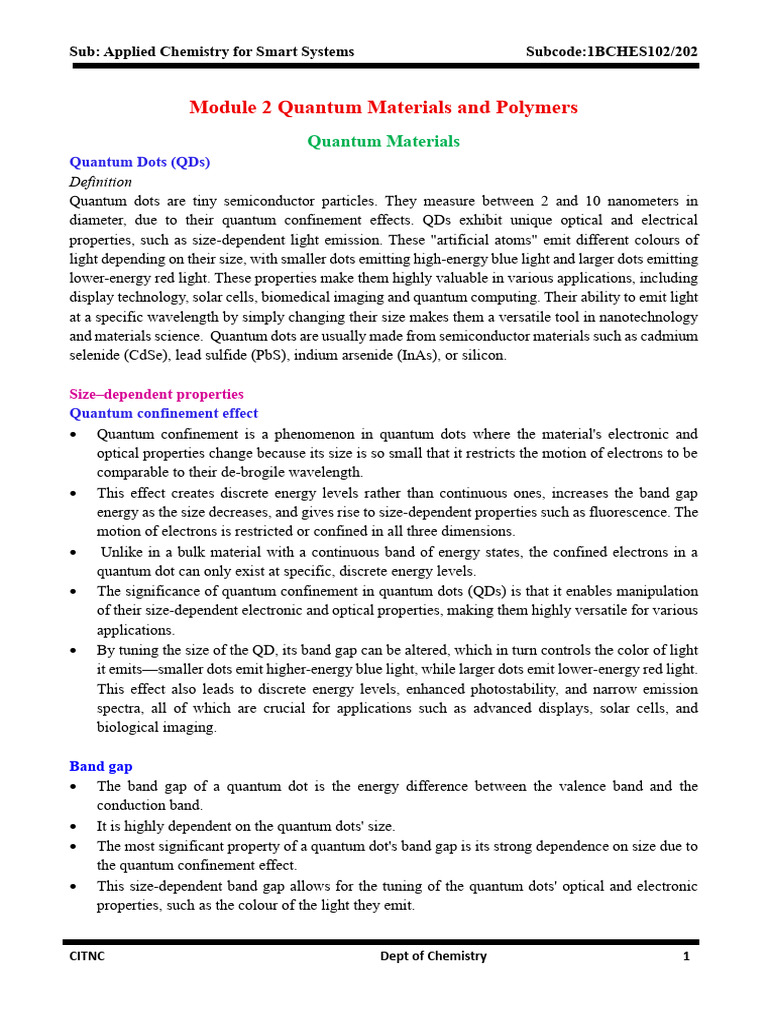 Quantum Dots: Properties and Applications | PDF | Polymers | Band Gap