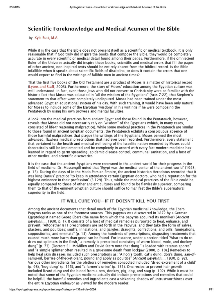 Apologetics Press - Scientific Foreknowledge and Medical Acumen of The ...